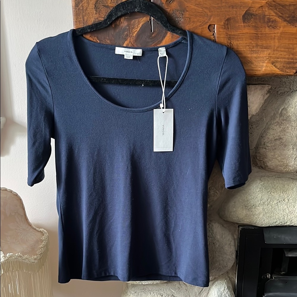 Vince Navy Scoop Neck Short Sleeve Top